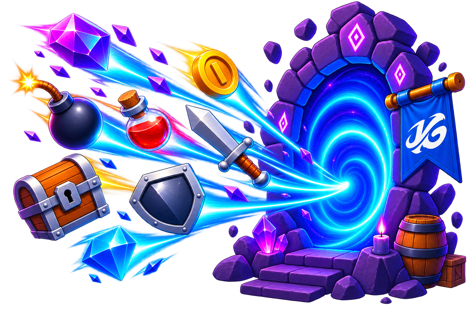 KrustyGames video game portal with fantasy items
